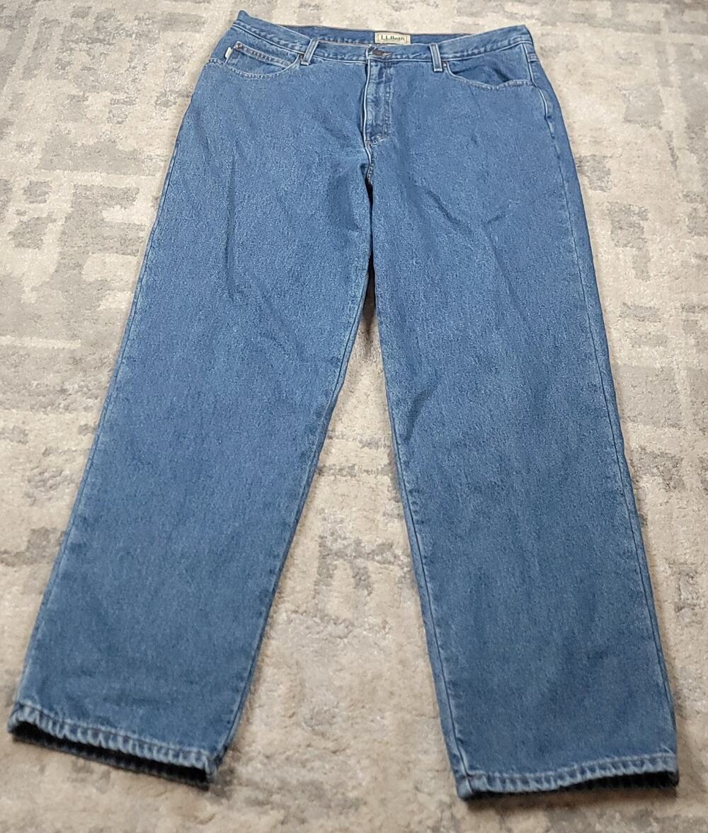 L.L. Bean Men's Relaxed Fit Flannel-Lined Winter Blue Denim Jeans Sz 39x30